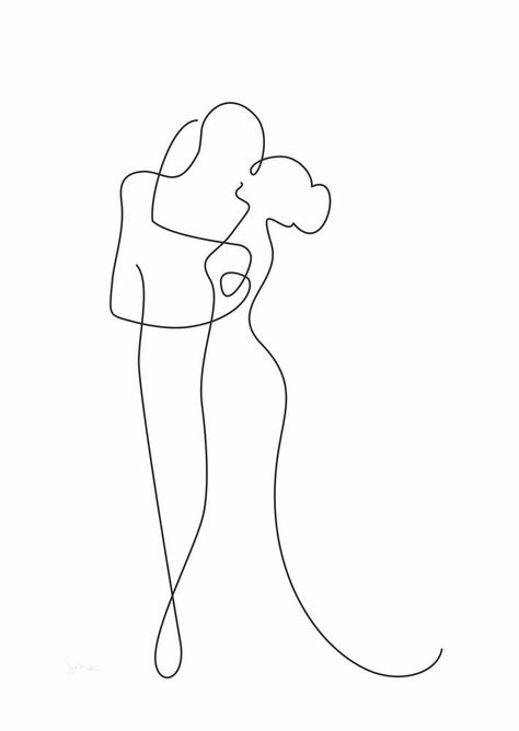 Lovers Line Drawing, Couple Dancing Line Art, Line Art Person, Outline Drawings Simple, Couple Outline Art, One Line Art Easy, Line Art Drawings Couple, Kiss Doodle, Couple One Line Art