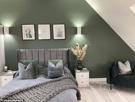 Green Bedroom Walls, Green Bedroom Decor, Sage Green Bedroom, Bedroom Wall Colors, Redecorate Bedroom, Modern Bedroom Design, Bedroom Green, Small Room Bedroom, Master Bedrooms Decor