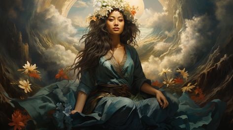 Hina Hawaiian Goddess: Unraveling the Mysteries of the Ancient Polynesian Legend - Old World Gods Hawaiian Mythology, Hawaiian Goddess, Hawaiian Legends, Polynesian Islands, Earth Goddess, Hawaiian Art, Hawaiian Culture, Hindu Mythology, Spiritual Beliefs