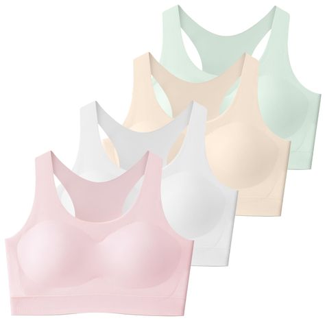 PRICES MAY VARY. Seamless- This new training bras for girls 10-14 is made of 80% Nylon, 20% Spandex, which is very soft and silky and comfortable, very stretchy, friendly for developing girl and does not irritate their sensitive skin. The seamless design features can be well hidden under everyday clothes or school uniforms, girls bras 12-16 years old can help to looks smoother and more flattering. Giving them more confidence. Fixed Pads - The wirefree, independent and secure chest pads are unres More Confidence, Everyday Clothes, School Uniforms, Racerback Sports Bra, Kids Luggage, Luxury Store, Pharmacy Gifts, Design Features, Best Sellers