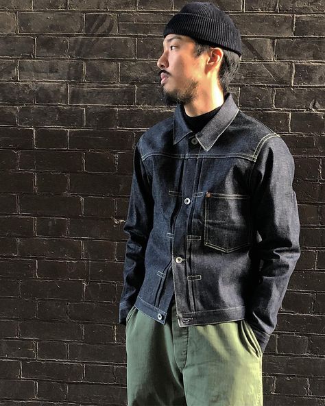 Real Mccoys Clothing, The Real Mccoys Clothing, Green Denim Jacket Outfits, Japanese Denim Jacket, Real Mccoys, Denim Outfit Men, Green Denim Jacket, Denim Jacket Outfit, Denim Outfits