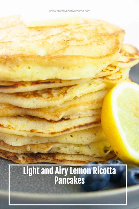 A lovely light lemon and ricotta pancake recipe that is perfect for any occasion! A great twist on a classic pancakes recipe! Lemon Blueberry Pancakes, Lemon Pancakes, Spring Breakfast, Refreshing Breakfast, Pancake Recipes, Yum Recipes, Healthier Food, Tasty Pancakes, Delicious Breakfast Recipes