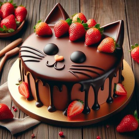 Cat Design Cake Ideas, Cat 3d Cake, Cat Cake Chocolate, Kawaii Cat Cake, Cat Cake Two Tier, Cats Cake, Cupcake Cat, Birthday Cake For Cat, 80 Birthday Cake