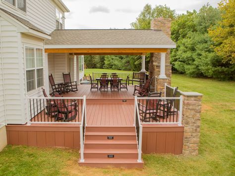 Uncovered Patio, Covered Deck Designs, Deck Addition, Tiered Deck, Patio Decor Ideas, Porch Addition, Patio Deck Designs, Rustic Porch, Deck Designs Backyard