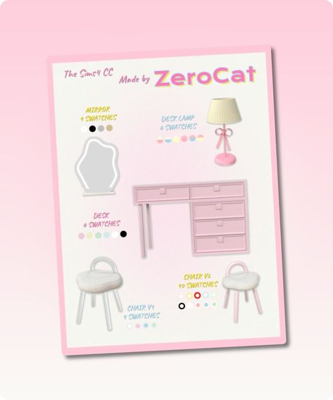 Sims 4 Furniture CC: Vanity Set     by ZeroCatSims Sims 4 Second Life Conversion, Sims Vanity, Toddler Furniture Sims 4 Cc, Sims 4 Bedding, Sims Bedroom Cc, Sims 4 Vanity Cc, Sims 4 Furniture, Sims4 Furniture, Sims Furniture