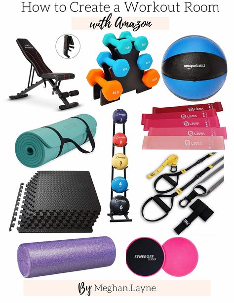 How to Create a Home Gym with Amazon. Create an affordable home gym all from Amazon - Cirque du SoLayne Home Gym On A Budget, Spa Hammam, Home Gym Inspiration, Home Gym Essentials, Home Gym Setup, Gym Bag Essentials, Gym Setup, Gym Room At Home, Workout Room