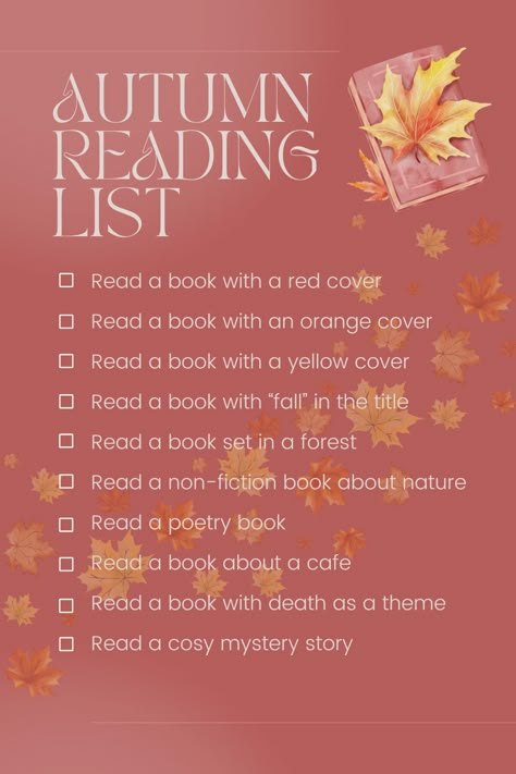 Autumn is the best time for reading 🍁📖☕️ #Autumn #Reading #Books #ReadingChallenge #ReadingIdeas Cosy Autumn Books, Autumn Reading Challenge, Tbr Prompts, Fall Reading Challenge, Book Reading Template, Dream Bookstore, English Literature Major, Book Journaling Ideas, Reading Autumn