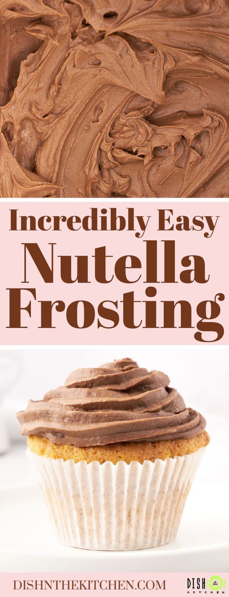 This Nutella Frosting recipe will soon become your favourite frosting for layer cakes and cupcakes. It's rich, creamy, and made with THE delicious hazelnut chocolate spread. #nutellafrosting #nutella #nutellaicing #chocolatenutella Nutella Frosting Recipe, Nutella Cream Cheese Frosting, Nutella Icing, Sweet Sauce Recipes, Perfect Cupcake Recipe, Best Frosting Recipe, Nutella Frosting, Easy Frosting, Frosting Recipes Easy