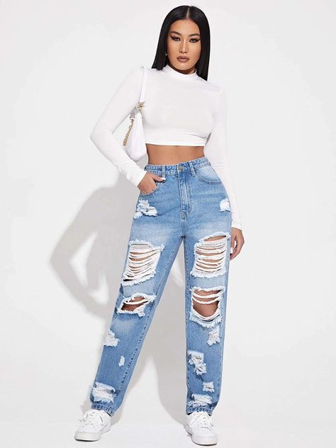 Boyfren Jeans Outfits, Pantalon Roto Outfits, How To Style Boyfriend Jeans, Ripped Boyfriend Jeans Outfit, Boyfriend Jeans Outfit Ideas, Jeans And Crop Top Outfit, Pantalones Boyfriend, Loose Jeans Outfit, Best Boyfriend Jeans