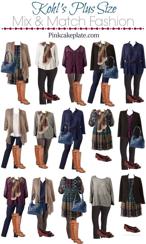 Spring Kohl's Plus Size Mix & Match Board VERTICAL PinkCakePlate Kohls Outfits, Plus Size Capsule Wardrobe, Mix Match Outfits, Plus Size Fashion Tips, Look Plus Size, Plus Size Fall, Plus Size Fashion For Women, Outfit Combinations, Look Plus