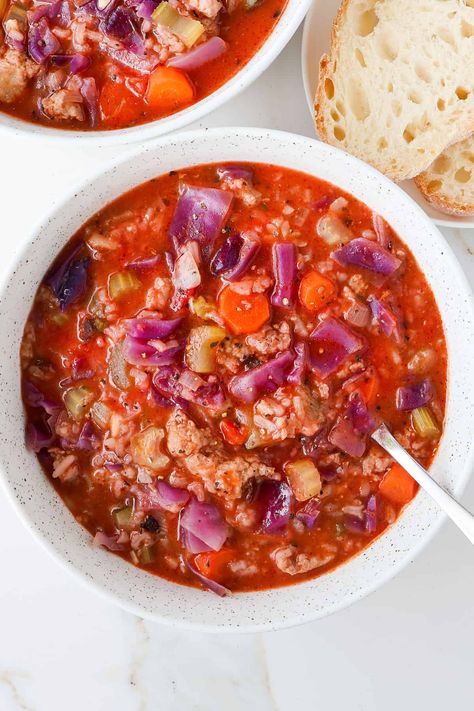 Red Cabbage Soup Recipe, Cabbage And Beef Soup, Cabbage Soup With Sausage, Turkey Lentil Soup, Red Cabbage Soup, Soup With Sausage, Cabbage And Sausage, Cabbage Soup Recipes, Light Salad