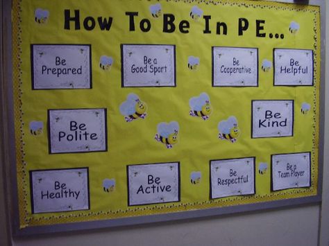 PEC: Bulletin Boards for Physical Education Phys Ed Bulletin Board Ideas, Physical Education Bulletin Boards Gym, Pe Teacher Bulletin Boards, Physical Education Decorations, Phys Ed Bulletin Boards, Pe Teacher Classroom Ideas, Elementary Gym Decorations, Elementary Pe Bulletin Boards, Physical Education Bulletin Board Ideas