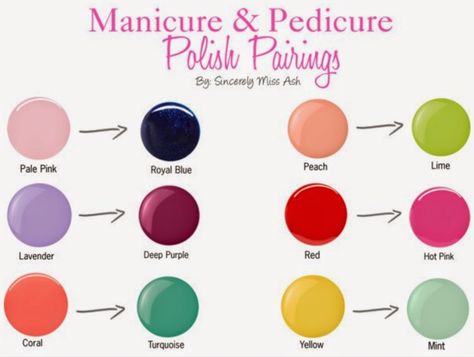 Sincerely Miss Ash: MANI // PEDI PAIRINGS Manicure Pedicure Combo, Polish Pairings, Mani Pedi Color Combos, Beach Manicure, Beach Pedicure, Nail Polish Combinations, Nail Color Combinations, Gel Manicure Colors, Nail Color Combos