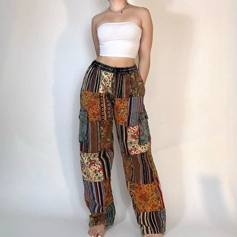 The mushroom magic pants are back in stock now! Take 20% off your order with code “TWENTY” Patchwork Boho Pants, 2025 Clothing Trends, Patchwork Pants Outfit, Hippie Pants Outfit, Dark Green Academia, Gemini Style, Mushroom Clothes, Dyed Clothes, Magic Pants