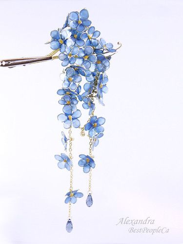 Japanese Kanzashi, Forget Me Not, Flowers In Hair, Blue Flowers, Hand Painted, My Saves, Flowers, Hair, Blue