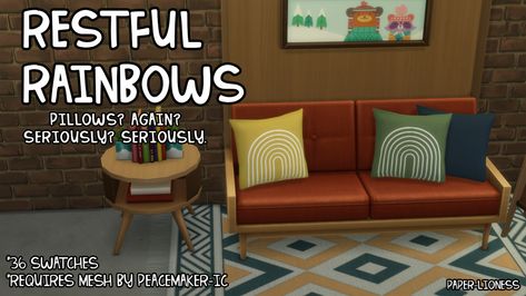 Honey Palette, Retro Couch, Maxis Match Cc, Rainbow Pillow, Hgtv Magazine, Sims 4 Mm Cc, Sims 4 Mm, Toss Pillow, Sims 4 Cc Furniture