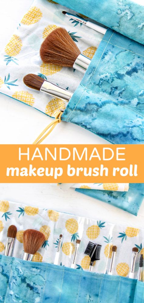 How to Sew a Fabric Makeup Brush Holder | Make and Takes Makeup Brush Holder Sewing Pattern, Sew Makeup Brush Roll, Makeup Brush Bag Diy, Makeup Brushes Holder Diy, Makeup Brush Bag Pattern, Makeup Brush Roll Diy, Make Up Brush Holder Sewing Pattern, Fabric Home Accessories, Makeup Brush Pouch Diy