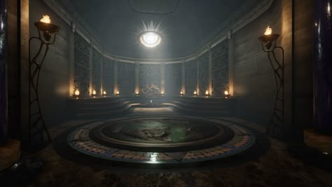 Fantasy Council Chamber, Ritual Room Concept Art, Cryogenic Chamber Concept Art, Cryostasis Chamber, Cryogenic Chamber, Council Chamber, Temple Room, Underworld Movies, Dungeon Room