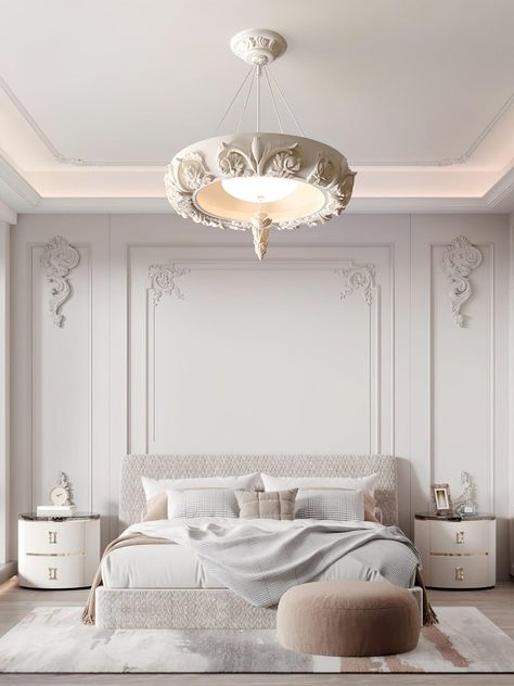 Bring elegance and sophistication to any room with the Artistic Carved Plaster Chandelier. This stylish statement piece is expertly crafted from durable metal and carved plaster and offers a minimalist design that will bring a modern look to your home. Upgrade your decor today with this chic chandelier. 
 If you have any questions about our products, please contact us and we will reply to you within 24 hours. 
 Product Size 
 S ize: Dia 60cm x H 20cm /   23.6  x H 7.9 
 S ize: Dia 80cm x H 20cm /   31.5  x H 7.9 
 
 Details  
 Materials: Plaster , Acrylic , Metal . 
 Light source: Integrated LED (LED lights are fully built into the fixture and cannot be replaced). 
 Kelvin range: Warm Light (3000K), Neutral Light (4000K), Cool Light (6000K) 
 Voltage: AC 110-240V. 
 Mountin   Ceiling. 
 Mo Plaster Chandelier, Chic Chandelier, Artist Bedroom, Ceiling Design Bedroom, Chandelier Decor, Color Changing Lights, Chandelier Floor Lamp, Ceiling Chandelier, Dream House Exterior