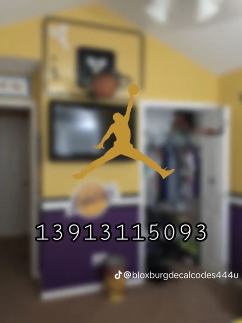 Basketball Hoop Decal Bloxburg, Jordan Decals Bloxburg, Laundry Basket Decal Bloxburg, Nike Decal Bloxburg, Bloxburg Boy Room Decals Codes, Boy Decals Bloxburg, Bloxburg Boy Bedroom, Bloxburg Boy Room Ideas, Bloxburg Playroom