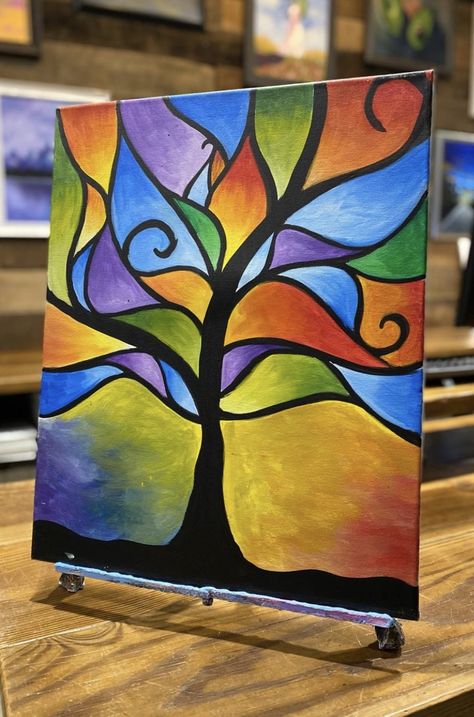 Tree Of Light, Boom Kunst, Tree Of Life Painting, Abstract Tree Painting, Tree Of Life Art, زجاج ملون, Geometric Painting, Abstract Tree, Tree Canvas