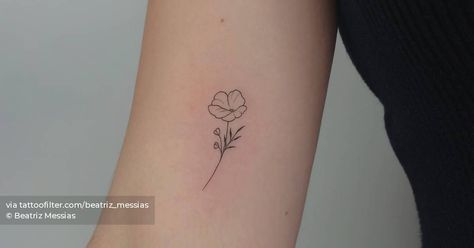 Minimalistic style poppy flower tattoo located on the One Stem Flower Tattoo, Wicked Poppy Tattoo, Golden Poppy Tattoo, Tattoo Poppy Flower, Small Poppy Flower Tattoo, Fine Line Poppy Tattoo, Poppy Flower Drawing, Poppy Flower Tattoo, Flowers Poppy