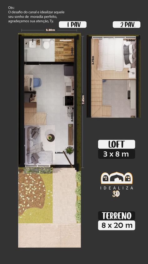 Casa pequena 3 x 8 Metros - estilo loft com mezanino Este modelo de casa pequena, estilo Loft com Mezanino de 3 x 8m, no estilo escandinavo com interior industrial, um loft pequeno, mas com uma deocração aconchegante, o o video aconpanha o projeto de casa pequena, loft moderno, que tambem pode ser usado como apartamento loft, pe direito duplo alto par aumentar a sensação de conforto e tranquilidade para o morador. Interior Industrial, Lockers, Locker Storage, Loft, Furniture, Home Decor, Home Décor