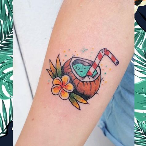 Alicia Silly Girl – Artists | Tattoodo Starfish Tattoo, Tropical Tattoo, Fruit Tattoo, Coconut Beach, Beautiful Flower Tattoos, Summer Tattoo, Beach Tattoo, Sun Tattoos, Turtle Tattoo