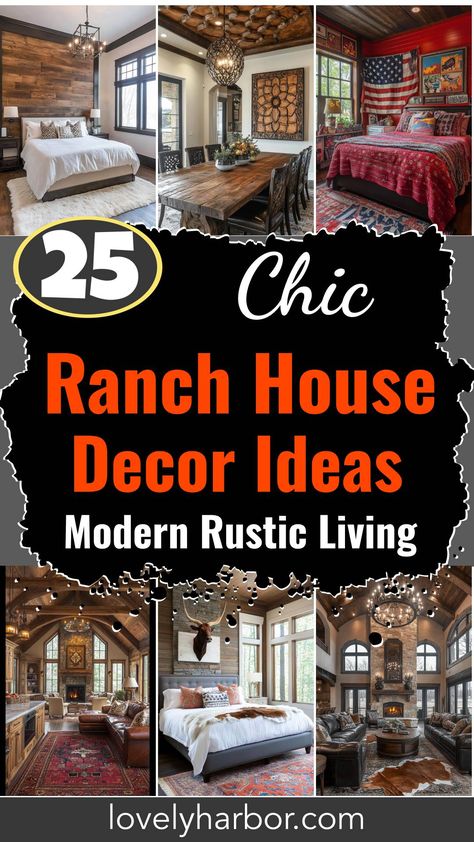 25 Unique Ranch House Decor Ideas For Modern Rustic Living Ranch Style Apartment Decor, Yellowstone Decor Home Rustic, Barndo Decorating Ideas, Old Ranch House Interior, Texas Decorating Ideas, Western Houses Ranch Style, Modern Ranch Style Homes Interior Decor, Ranch Style Homes Interior Decor, Western Home Decor Ranch Style