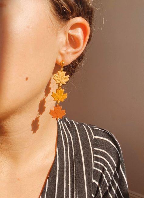 Fall Clay Earrings Autumn Statement Ombré Leaves | Etsy Fall Polymer Clay Earrings, Fall Clay Earrings, Fall Polymer Clay, Halloween Clay, Diy Earrings Polymer Clay, Polymer Earrings, Polymer Clay Jewelry Diy, Cute Polymer Clay, Polymer Jewelry