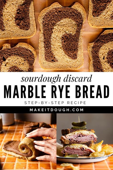 Discover the Ultimate Sourdough Discard Marble Rye Sandwich Bread Guide. Learn how to make this delicious, soft, and fluffy bread at home. Perfect for using your sourdough discard in a creative way. Check out makeitdough.com for more amazing sourdough recipes and tips! Rye Sandwich Bread, Marble Rye Bread, Rye Sourdough, Fluffy Bread, Discard Recipes, Bread At Home, Sourdough Discard, Rye Bread, Sourdough Recipes