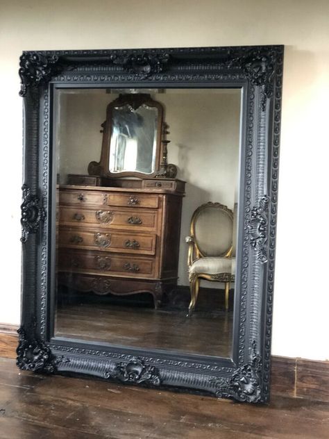 Circle Vintage Mirror, Large Black Mirror Over Fireplace, Goth Antique Decor, Dark Antique Furniture, Vintage Black Mirror, Victorian Style Decor Vintage, Gothic Industrial Decor, Dark Feminine Home Decor, Classy Goth Decor