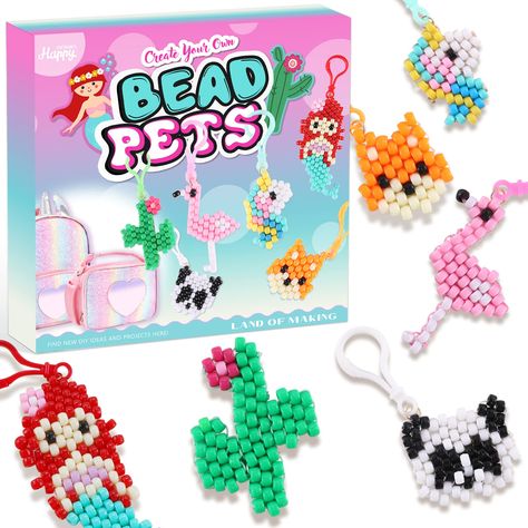 AmazonSmile : Happy Makers Bead Pets Craft Kits, Pony Bead Pets Keychain, Create Your Own Backpack Hook Keyring Mermaid, Panda, Flamingo, Cactus, Fox, Unicorn with Instruction, Art Craft Toys for Kids Beginners : Arts, Crafts & Sewing Pony Bead Flamingo, Pets Craft, Bead Pets, Pony Bead Animals, Beaded Objects, Craft Toys, Pony Bead Crafts, Pet Keychain, Beading For Kids