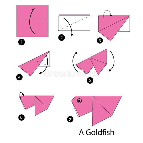 Step by step instructions how to make origami goldfish. Step by step instructions how to make origami stock illustration Origami Goldfish, Origami Pumpkin, Jumping Frog, Ninja Star, How To Make Origami, Origami Art, A Pumpkin, Goldfish, Step By Step Instructions