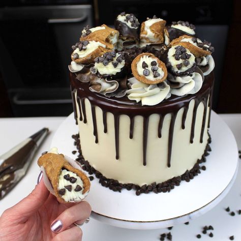 Chocolate Chip Cannoli Cake - Chelsweets Cannoli Birthday Cake, Cannoli Cake With Box Cake, Chocolate Chip Cannoli Cake, Cannoli Cake Wedding, Chocolate Cannoli Cake, Cannoli Wedding Cake, Cannoli Cake Recipe, Cannoli Cake, Red Birthday Cake