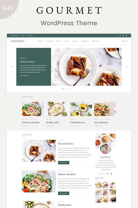 Gourmet - WordPress Food Blog Theme & WooCommerce Theme Recipe Web Design, Baking Website Design Inspiration, Wordpress Website Design Ideas, Cooking Website Design, Recipe Website Design, Food Website Design Inspiration, Easy Salad Lunch, Baking Website, Food Blog Design