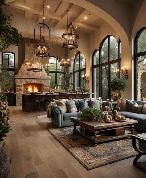 House Inside Aesthetic, Luxury Lodge Interiors, Dream Kitchen Design Luxury, Inside Aesthetic, Mountain Castle, Lodge Style Home, Lodge Homes, Dream Kitchens Design, Open Concept Living Room