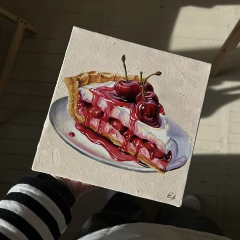 Gouche Food Painting, Food Art Painting Realistic, Color Pencil Art Realistic Food, Dessert Acrylic Painting, Dessert Drawing Realistic, Anime Canvas Painting, Food Drawings, Coffee Drawing, Food Illustration Art