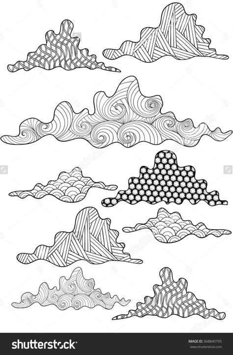 Doodle Clouds How To Draw, Cloud Doodle Art, Cloud Zentangle, Zentangle Clouds, Full Page Doodle Pattern, Artsy Kitchen, Doodle Clouds, Cartoon Ideas, Awesome Drawings