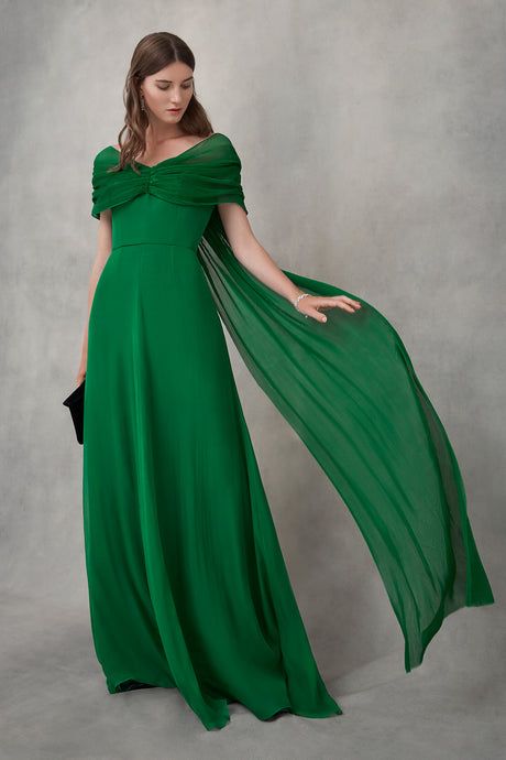 Silk Dress Green, Suzannah London, Pleated Scarf, Green Floor, Draped Sleeves, Pleated Drapes, Boutique Couture, Formal Dresses Gowns, Drape Sleeves