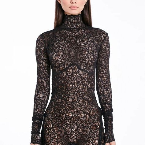 Black Lace Bodysuit Long Sleeve FLEXY Crafted from 100% nylon, this bodysuit boasts a turtleneck, open back, and long sleeves, offering a silhouette that's both effortlessly sexy and sleek. Its versatility shines through the ability to transform any outfit – layer it under a jacket or pair it with an oversized shirt for a look that's uniquely yours. The black lace bodysuit outfit becomes a canvas for your creativity, allowing you to experiment with styles that highlight its intricate lace de... Black Lace Bodysuit Outfit, Lace Bodysuit Outfit, Bodysuit Outfit, Black Lace Bodysuit, Body Suit Outfits, Layering Outfits, Lace Bodysuit, Oversized Shirt, Black Lace