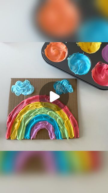 Cheryl Gavrielides on Instagram: "Puffy painting 🌈 If you are stuck for a craft idea this DIY puffy paint is simple to make and the texture is so cool! All you do is mix equal parts shaving foam and PVA glue and add in food colouring. I use a muffin tray as it helps with mixing the colours then add brushes and water for your kids to paint! Give it a try! You won’t regret it… unless your child covers themselves in it. And even though you know it’s good clean fun 😜 #puffypaint #paintingideas #paintingforkids #artideasforkids #artforkids #funpainting #toddlerlife #artprojectsforkids #artprojectsforkids #craftsforkids #cardboardcrafts #creativemamacrafts #toddlerart #recycleandplay #recyclemeplay #toddleractivities Parent hacks - Activity ideas for kids - Painting craft Arts and c Ice Cream Puffy Paint Craft, Puffy Paint Ice Cream, Shaving Cream Puffy Paint, Shaving Cream And Glue Puffy Paint, Make Puffy Paint, Toddler Spring Activities, Diy Puffy Paint, Spring Toddler, Kids Painting Crafts