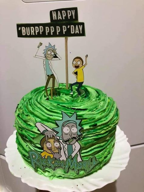 Rick And Morty Themed Party, Rick And Morty Cake Ideas, Rick And Morty Birthday Party Ideas, Rick And Morty Birthday Party, Rick And Morty Gift Ideas, Rick And Morty Party, Rick And Morty Cake, Rick And Morty Birthday, Simpsons Cake