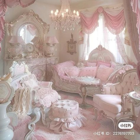 Malnedott Aesthetic, Pastel Room Inspo Aesthetic, Modern Pink Bedroom Ideas, Coquette Room Aesthetic Ideas, Pink Royal Bedroom, Pink Vintage Bedroom, Angel Pretty, Room Inspo Pink, Pink Princess Room