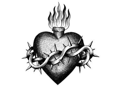 Divine Heart Tattoo, Spine Tattoos Traditional, Heart On Chest Tattoo, Sacred Heart Chest Tattoo, Sacred Heart Tattoo Traditional, Heart Tattoos For Men, Heart Tattoo Drawing, Sacred Heart Of Jesus Tattoo, Sacred Heart Drawing