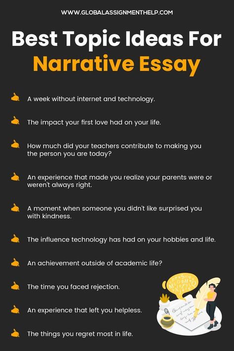 Here are the top 10 narrative essay topic ideas. We hope you find this helpful. free essays no plagiarism 😍 Please re-pin 😍💞 Where can I find an essay writer? How To Write A Narrative Essay, Topic For Essay Writing, Narrative Essay Writing Examples, Personal Narrative Essay Examples, Writing Topic Ideas, Narrative Essay Examples, Narrative Essay Topics, Essay Topics Ideas, Creative Writing Essays