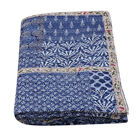 Indigo Handmade Blue Bedspread Indian Kantha Quilts Twin Reversible Hand Quilted Kantha Bed Quilts Bohemian Comforter Gudri Decor #BohemianQuilt #PatchworkQuilt #ThrowBlanket #IndigoQuilt #BeddingQuilt #BedspreadQuilt #HippieQuilt #BohoQuilt #KanthaQuilt #HandmadeQuilt Kantha Quilt Bedroom, Blue Kantha Quilt, Blue Bedspread, Indigo Quilt, Kantha Throw Blanket, Decorative Throws Blanket, Bohemian Bedding, Indian Quilt, Patchwork Blanket