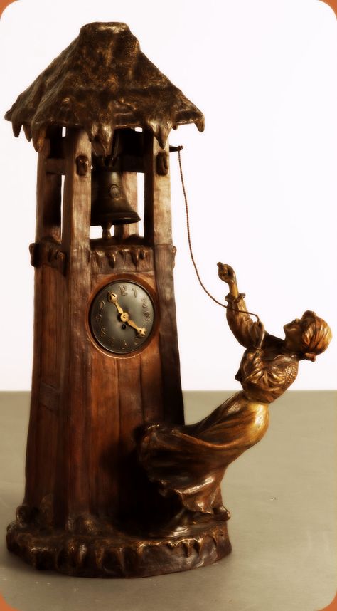 Friedrich Goldscheider, Vienna. Table clock, c1900. H. 76.5 cm. Designed by Albert Dominique Rosé. Earthenware, matt brown, bronze-like Vintage Knick Knacks, Unusual Clocks, Matt Brown, Vintage House Plans, Sundials, Cool Clocks, Old Clocks, Antique Clock, Mantle Clock