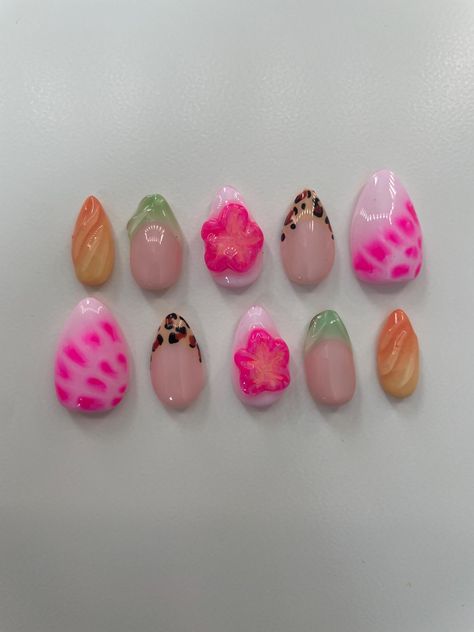 jungle nails | 3d flower | cheetah print nails | blooming gel nails Blooming Gel Flowers, Nails Blooming Gel, Jungle Nails, Blooming Gel Nails, Snoopy Nails, Flower Press On Nails, Blooming Gel, Cheetah Print Nails, Beach Nail Designs