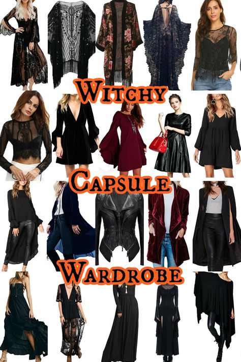 Building a Witchy Capsule Wardrobe Witchy Wardrobe Style, Witchy Capsule Wardrobe, Witchy Style Outfits, Witchy Vibes Outfit, Bohemian Capsule Wardrobe, Dark Boho Fashion, Witchy Wardrobe, Cc Lookbook, Witchy Clothes